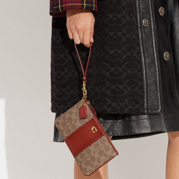 Dámské Peněženka Coach Essential Small Wristlet In Signature Canvas Hnědé Červené | 8091543-CZ
