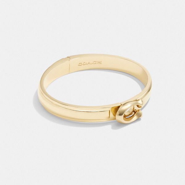 Dámské Pevný Náramek Coach Sculpted Signature Hinged Zlaté | 9074381-CZ