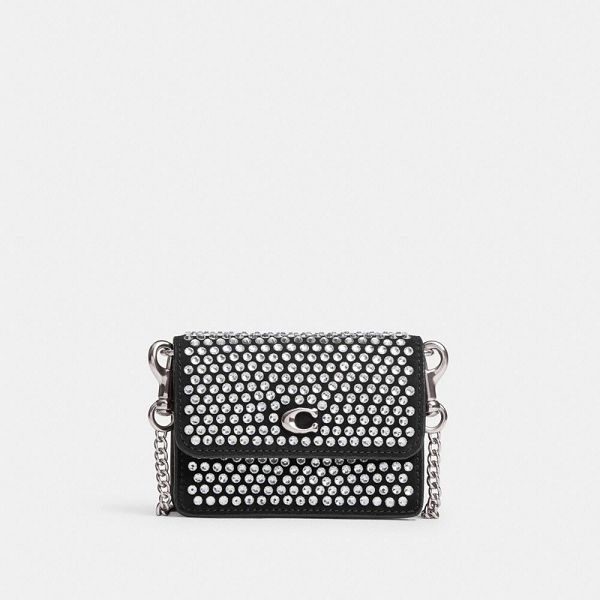 Dámské Pouzdro Na Karty Coach Essential Half Flap With Crystal Stříbrné Černé | 6570382-CZ
