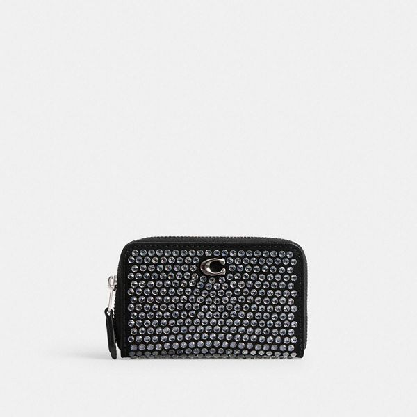 Dámské Pouzdro Na Karty Coach Essential Small Zip Around With Crystal Stříbrné Černé | 5370194-CZ