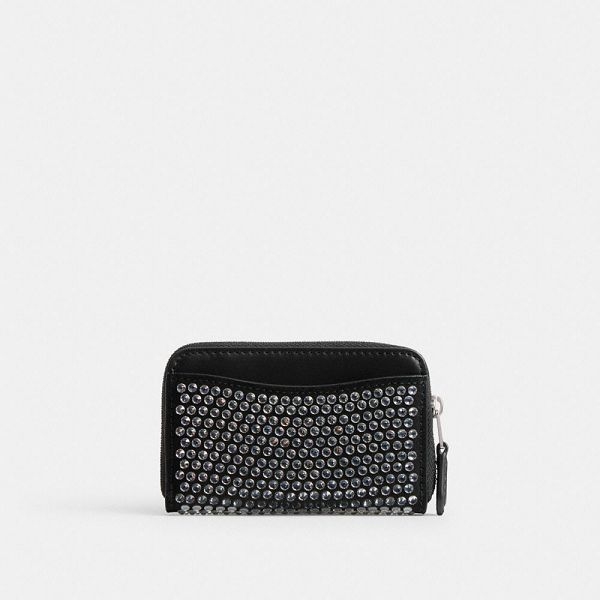 Dámské Pouzdro Na Karty Coach Essential Small Zip Around With Crystal Stříbrné Černé | 5370194-CZ
