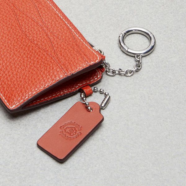 Dámské Pouzdro Na Karty Coach Wavy Zip With Key Ring In Leather Tmavě Oranžové | 4127856-CZ