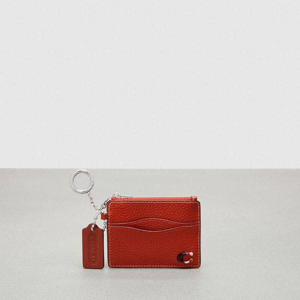 Dámské Pouzdro Na Karty Coach Wavy Zip With Key Ring In Leather Tmavě Oranžové | 4127856-CZ