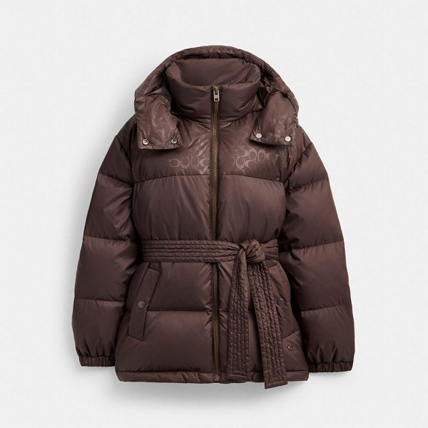 Dámské Péřová Bunda Coach Mid Length Belted In Recycled Polyamide Hnědé | 4623987-CZ
