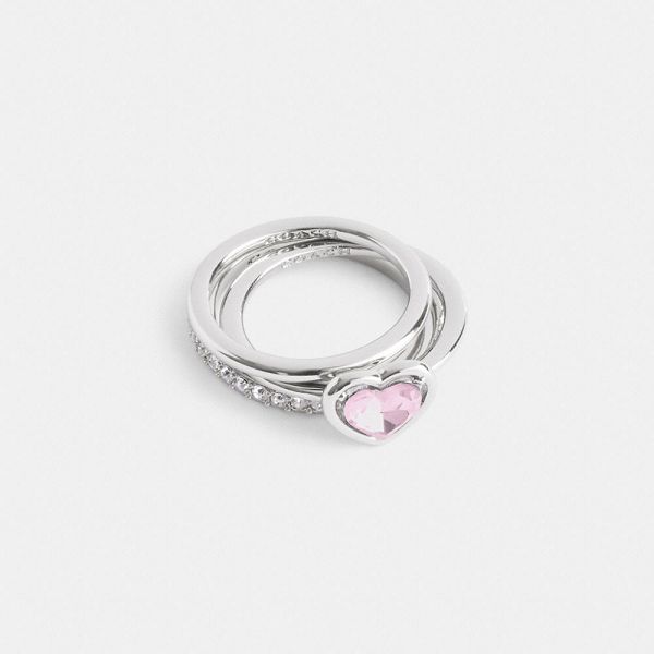 Dámské Ring Sets Coach Halo Heart Stříbrné Růžové | 3158097-CZ