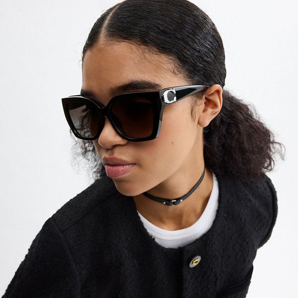 Dámské Sluneční Brýle Coach Full Fit Idol Square Cat Eye Černé | 0263148-CZ