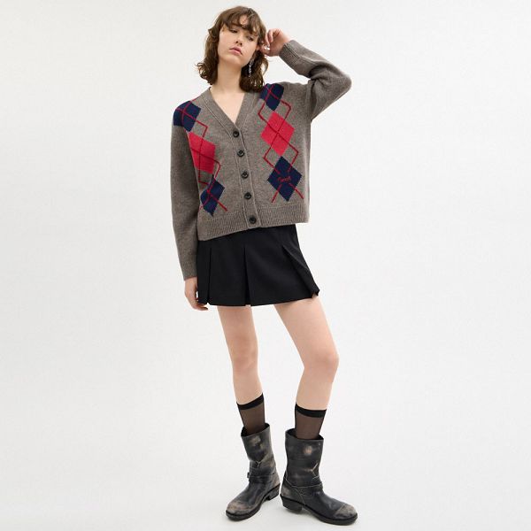 Dámské Svetr Coach Argyle Cardigan Šedé Viacfarebný | 8052764-CZ