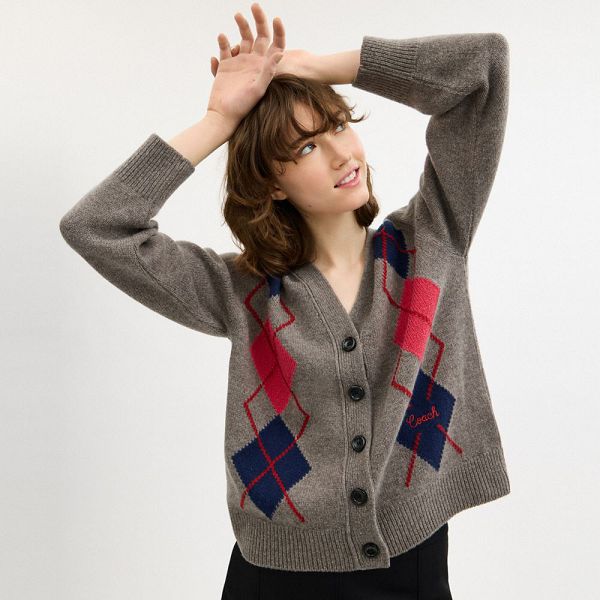 Dámské Svetr Coach Argyle Cardigan Šedé Viacfarebný | 8052764-CZ