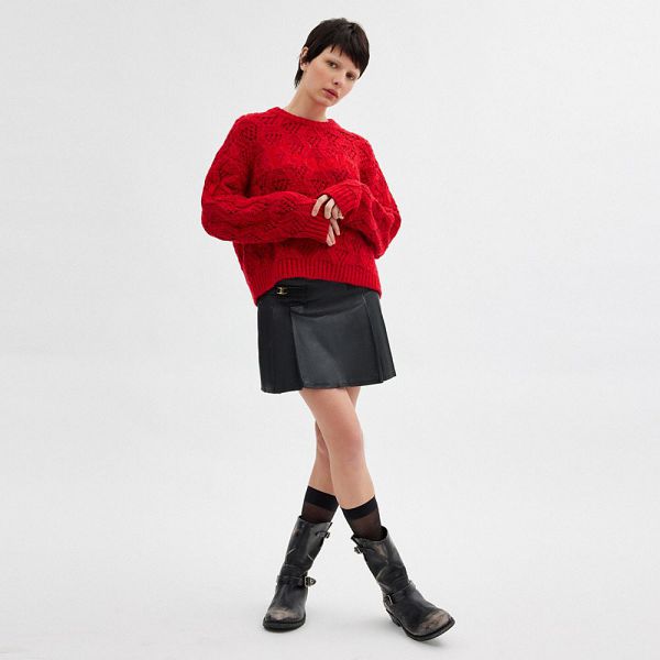 Dámské Svetr Coach Cable Knit Cursive Signature Cropped Červené | 2857143-CZ