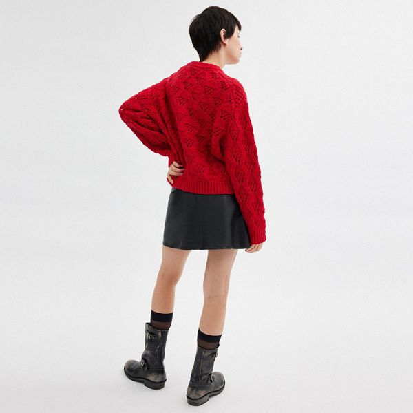 Dámské Svetr Coach Cable Knit Cursive Signature Cropped Červené | 2857143-CZ