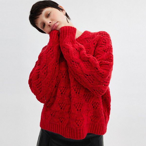 Dámské Svetr Coach Cable Knit Cursive Signature Cropped Červené | 2857143-CZ