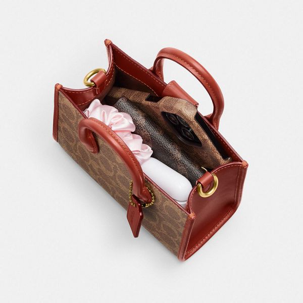 Dámské Tote Coach Ace 17 In Signature Canvas Hnědé Červené | 2315847-CZ