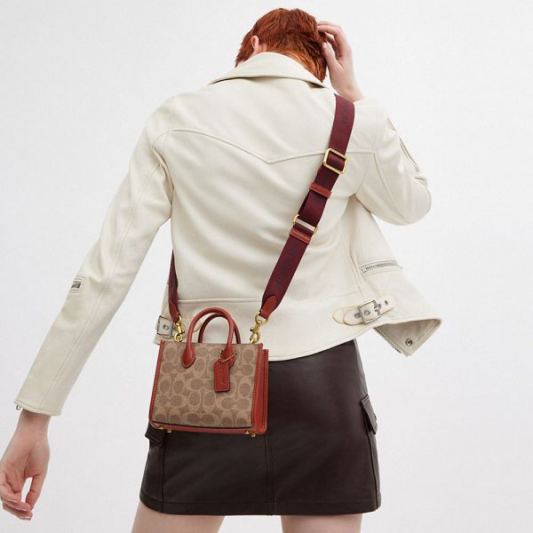 Dámské Tote Coach Ace 17 In Signature Canvas Hnědé Červené | 2315847-CZ