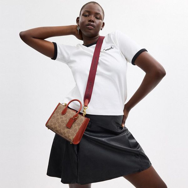 Dámské Tote Coach Ace 17 In Signature Canvas Hnědé Červené | 2315847-CZ
