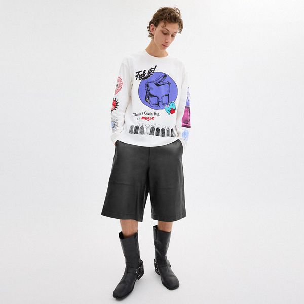 Dámské Tričko Coach Graphic Long Sleeve In Organic Cotton Bílé Krém | 4895376-CZ