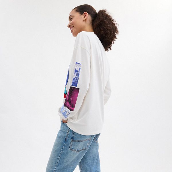 Dámské Tričko Coach Graphic Long Sleeve In Organic Cotton Bílé Krém | 4895376-CZ