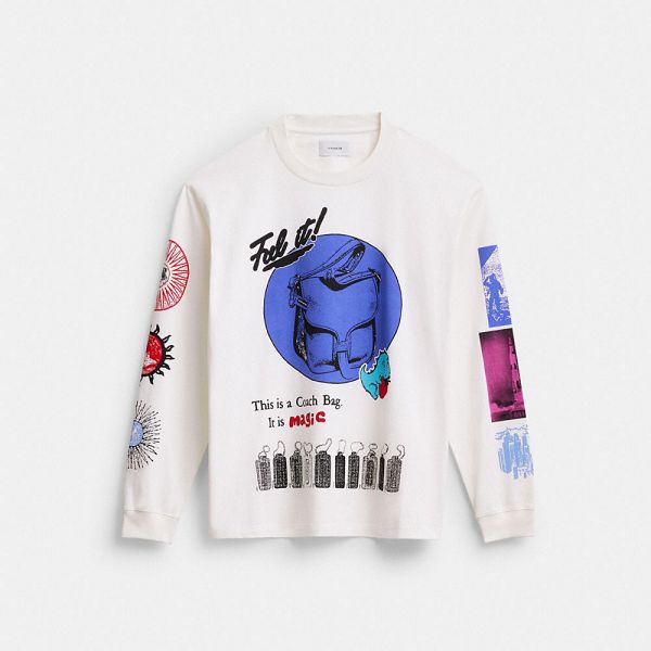 Dámské Tričko Coach Graphic Long Sleeve In Organic Cotton Bílé Krém | 4895376-CZ