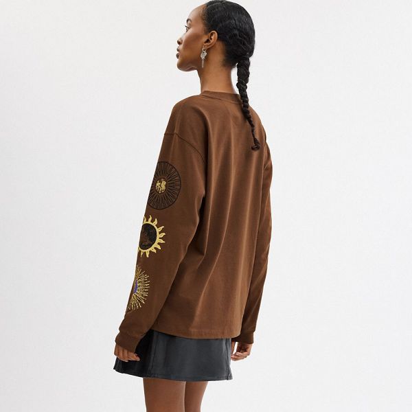 Dámské Tričko Coach Long Sleeve Graphic In Organic Cotton Hnědé | 8724935-CZ
