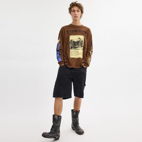 Dámské Tričko Coach Long Sleeve Graphic In Organic Cotton Hnědé | 8724935-CZ