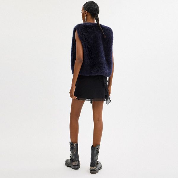 Dámské Vesta Coach Fluffy Shearling Tmavě Blankyt | 6053712-CZ