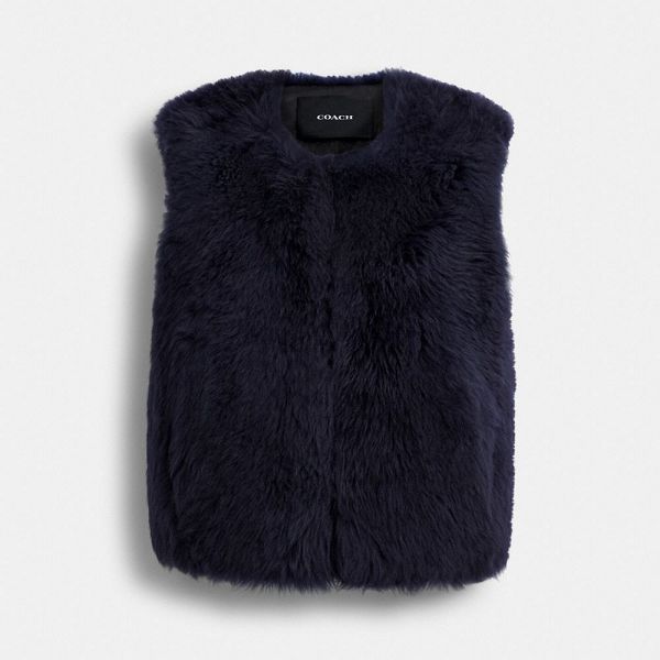 Dámské Vesta Coach Fluffy Shearling Tmavě Blankyt | 6053712-CZ