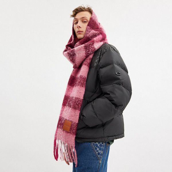 Dámské Šátek Coach Oversized Plaid With Leather Patch Vínové | 4139758-CZ