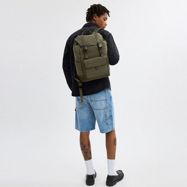 Pánské Batoh Coach League Flap In Signature Canvas Jacquard Zelene | 5860734-CZ