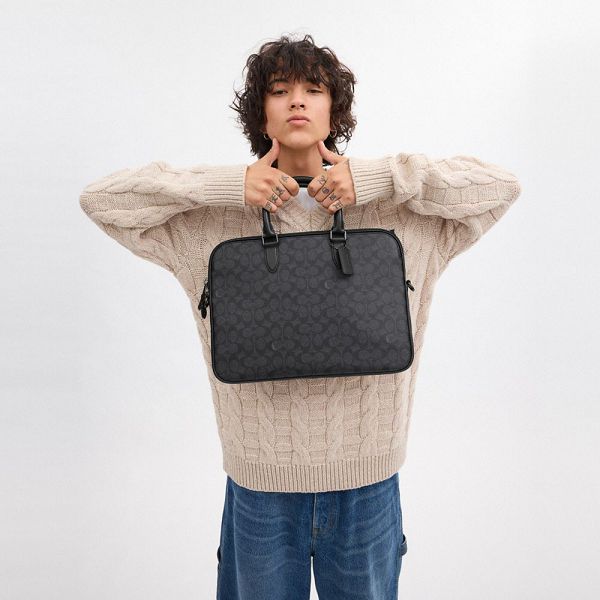 Pánské Briefcase Coach Gotham Slim Briefcase In Signature Canvas Šedé | 2069351-CZ