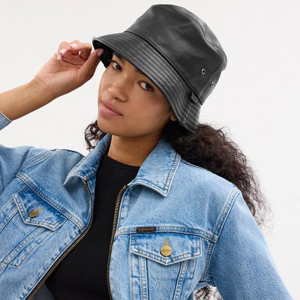 Pánské Bucket Klobouk Coach Leather Černé | 0824167-CZ