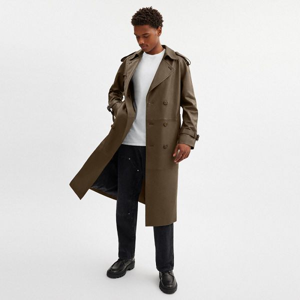 Pánské Kabáty Coach Leather Trench Olivy Zelené | 2109674-CZ
