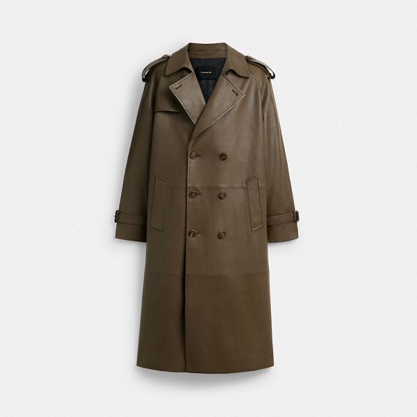 Pánské Kabáty Coach Leather Trench Olivy Zelené | 2109674-CZ