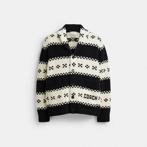 Pánské Kardigan Coach Shawl Collar Černé Bílé | 8563172-CZ