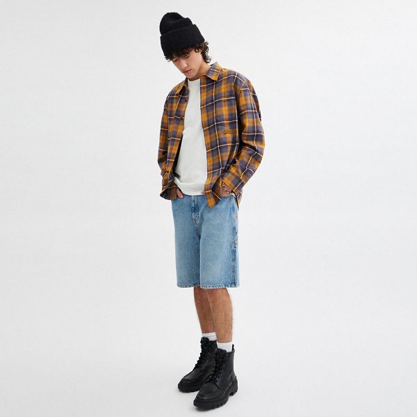 Pánské Košile Coach Plaid Button Down Hořčice | 9320456-CZ