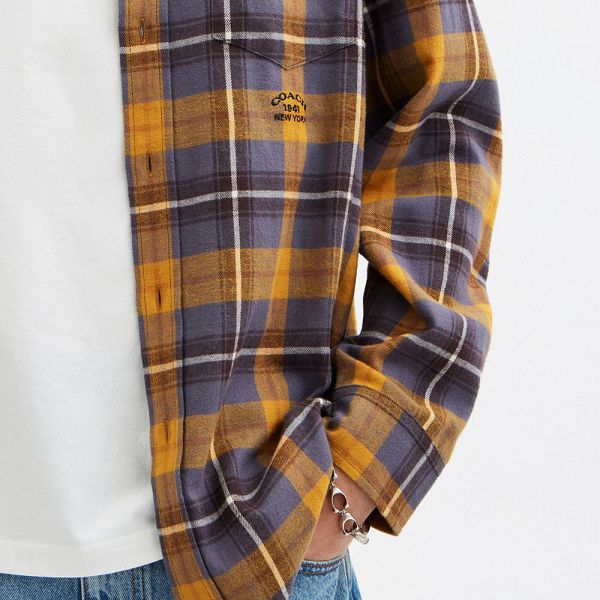 Pánské Košile Coach Plaid Button Down Hořčice | 9320456-CZ