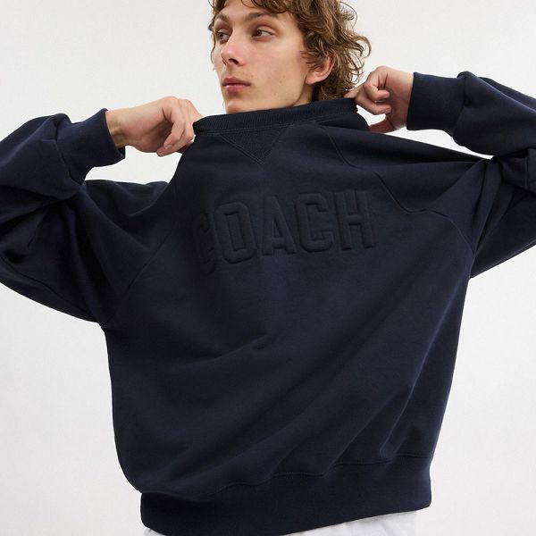 Pánské Mikina Coach Debossed Raglan Crewneck Tmavě Blankyt Blankyt | 8675439-CZ