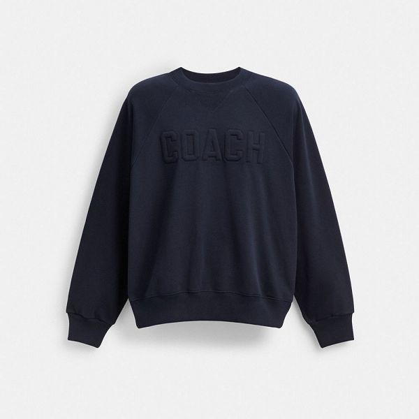 Pánské Mikina Coach Debossed Raglan Crewneck Tmavě Blankyt Blankyt | 8675439-CZ