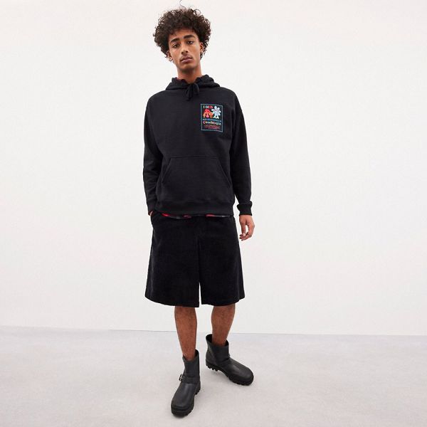 Pánské Mikina s Kapucí Coach Graphic Label Černé | 8945160-CZ