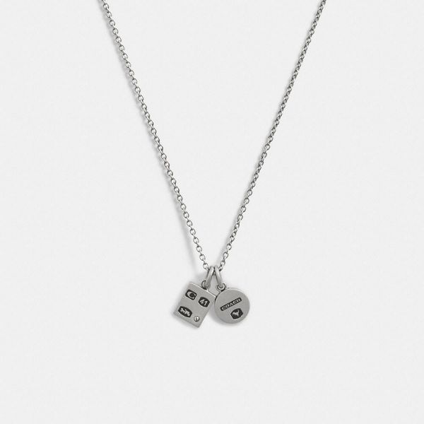 Pánské Náhrdelník Coach Sterling Double Charm Long Pendant Stříbrné | 4697308-CZ