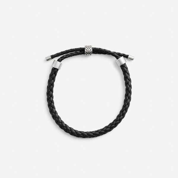 Pánské Náramek Coach Thick Braided Leather Stříbrné Černé | 5897431-CZ
