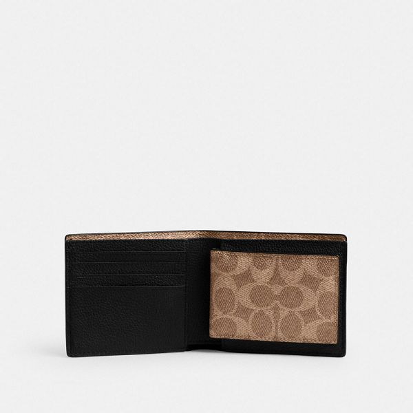 Pánské Peněženka Coach 3 In 1 With Signature Canvas Detail Černé Hnědožlutý | 2409631-CZ