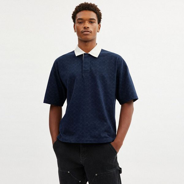 Pánské Polo Triko Coach Signature Relaxed Rugby In Organic Cotton Tmavě Blankyt | 0349217-CZ