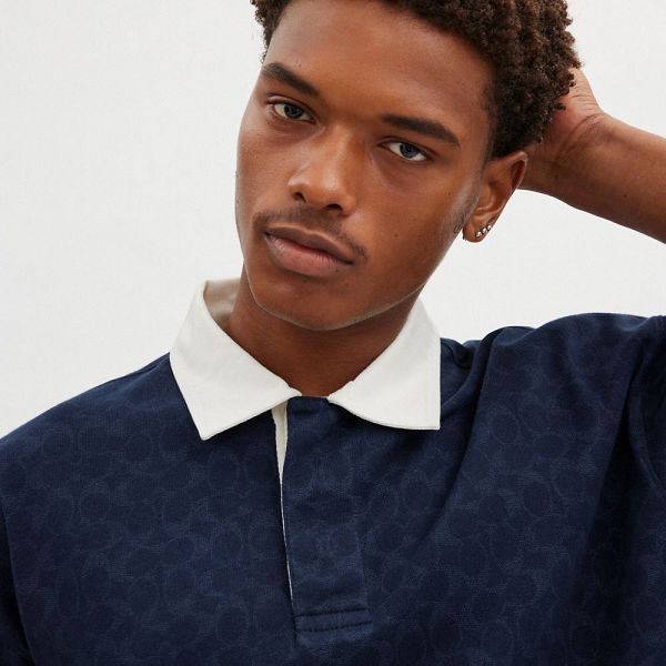 Pánské Polo Triko Coach Signature Relaxed Rugby In Organic Cotton Tmavě Blankyt | 0349217-CZ