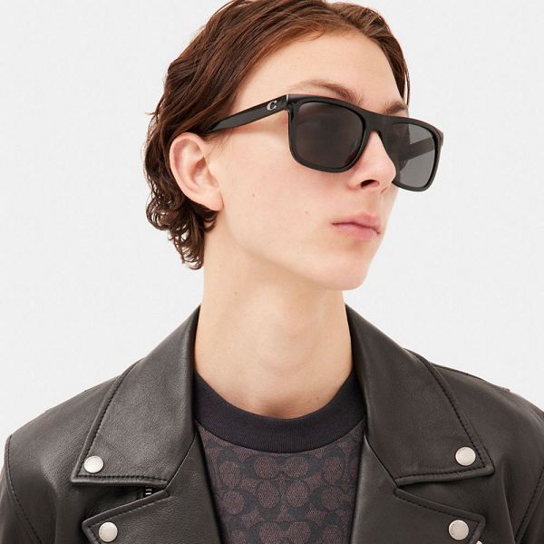 Pánské Sluneční Brýle Coach Beveled Signature Flat Top Square Černé | 4582190-CZ