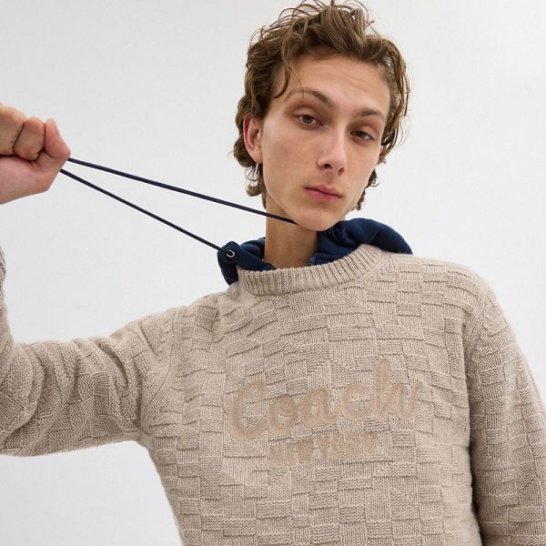 Pánské Svetr Coach Signature Knit Crewneck Béžový | 8094365-CZ