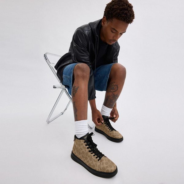 Pánské Tenisky Coach High Line High Top In Signature Canvas Hnědožlutý Černé | 4127089-CZ