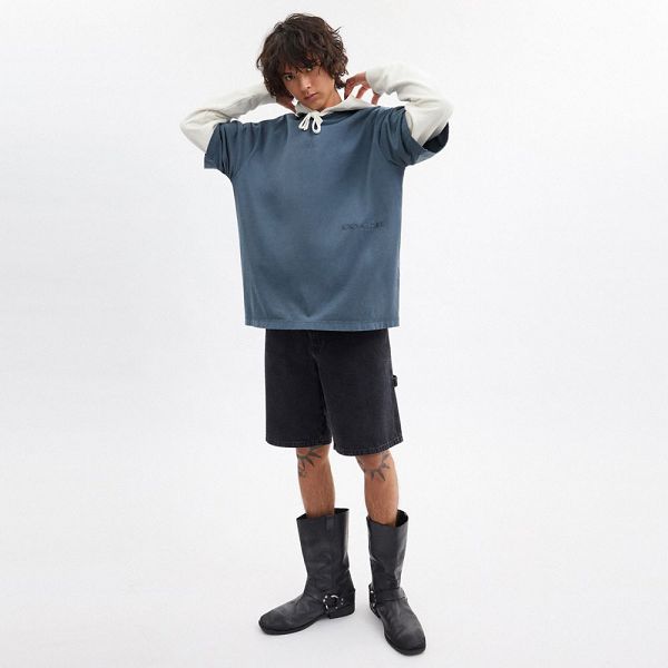Pánské Tričko Coach Garment Dye In Organic Cotton Tmavě Blankyt Blankyt | 8253604-CZ