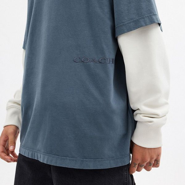 Pánské Tričko Coach Garment Dye In Organic Cotton Tmavě Blankyt Blankyt | 8253604-CZ