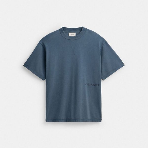Pánské Tričko Coach Garment Dye In Organic Cotton Tmavě Blankyt Blankyt | 8253604-CZ