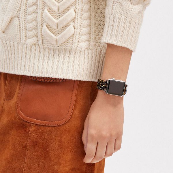 Pánské Watch Strap Coach Apple 38 Mm 40 Mm And 41 Mm Černé Bílé Hnědé | 2503186-CZ