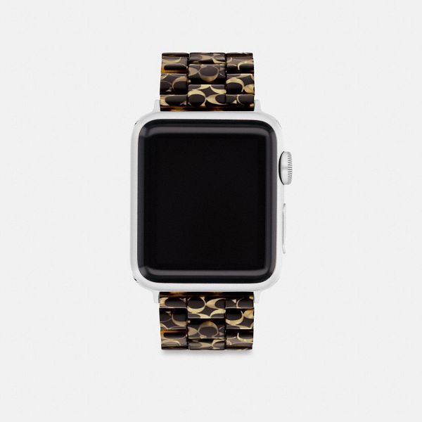 Pánské Watch Strap Coach Apple 38 Mm 40 Mm And 41 Mm Černé Bílé Hnědé | 2503186-CZ